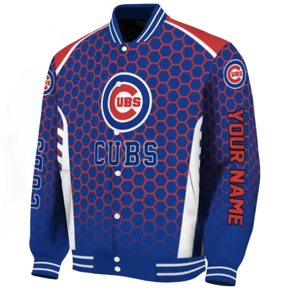 personalized chicago cubs hexagon grid blue varsity jacket best selling