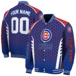 personalized chicago cubs hexagon grid blue varsity jacket best selling