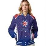 personalized chicago cubs hexagon grid blue varsity jacket best selling