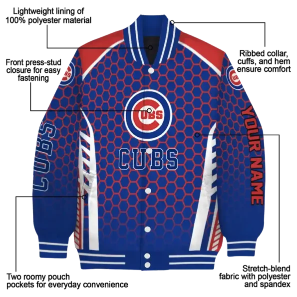 personalized chicago cubs hexagon grid blue varsity jacket new arrival