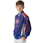 personalized chicago cubs hexagon grid blue varsity jacket best selling