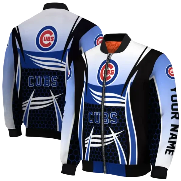 personalized chicago cubs mesh effect blue black bomber jacket fashion forward