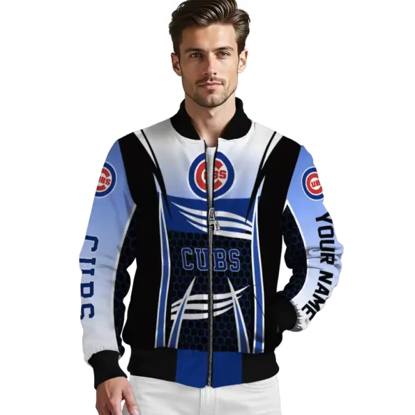 personalized chicago cubs mesh effect blue black bomber jacket high quality