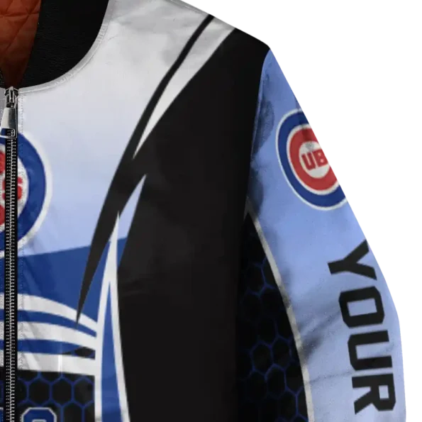 personalized chicago cubs mesh effect blue black bomber jacket premium grade