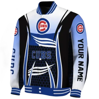 personalized chicago cubs mesh effect blue black varsity jacket best selling