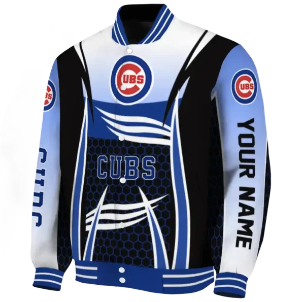 personalized chicago cubs mesh effect blue black varsity jacket best selling