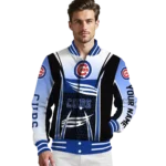 personalized chicago cubs mesh effect blue black varsity jacket best selling