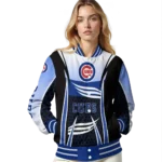 personalized chicago cubs mesh effect blue black varsity jacket best selling