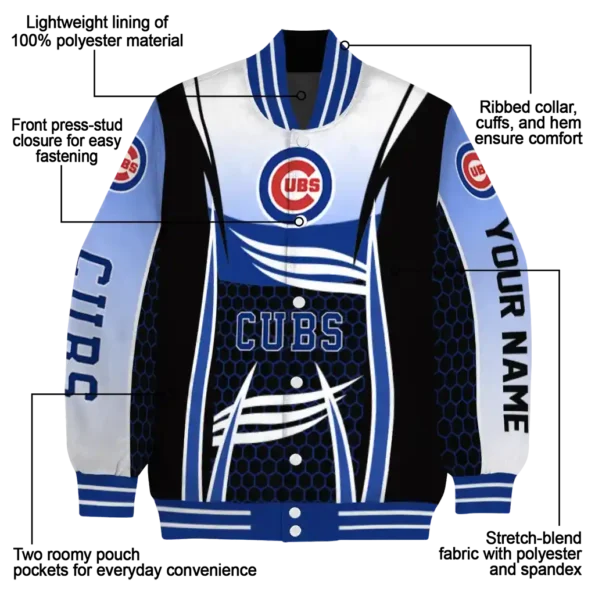 personalized chicago cubs mesh effect blue black varsity jacket new arrival
