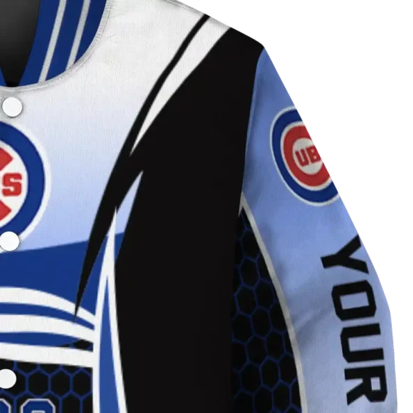personalized chicago cubs mesh effect blue black varsity jacket premium grade