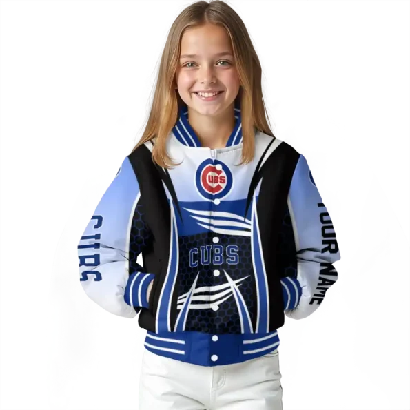 personalized chicago cubs mesh effect blue black varsity jacket top rated