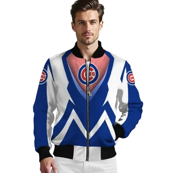 personalized chicago cubs v stripes blue white bomber jacket high quality