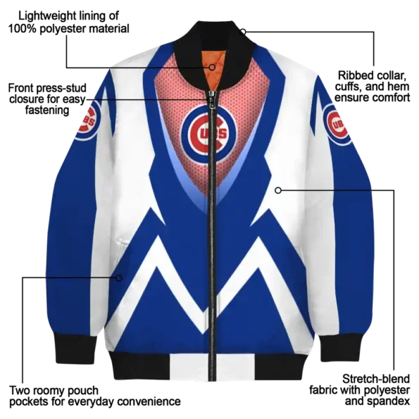 personalized chicago cubs v stripes blue white bomber jacket new arrival