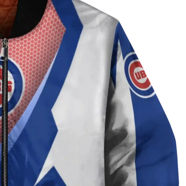 personalized chicago cubs v stripes blue white bomber jacket premium grade