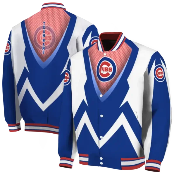 personalized chicago cubs v stripes blue white varsity jacket fashion forward