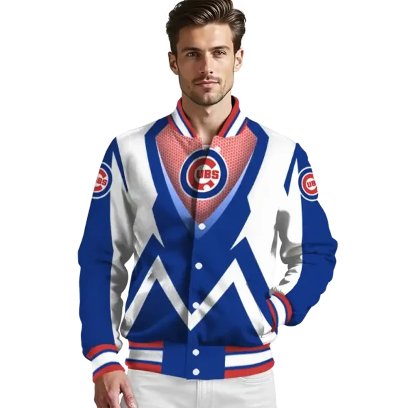 personalized chicago cubs v stripes blue white varsity jacket high quality