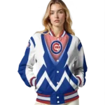 personalized chicago cubs v stripes blue white varsity jacket best selling