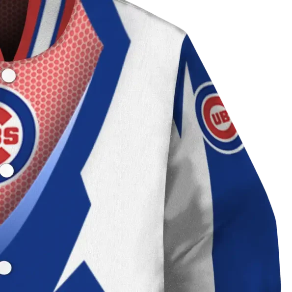 personalized chicago cubs v stripes blue white varsity jacket premium grade