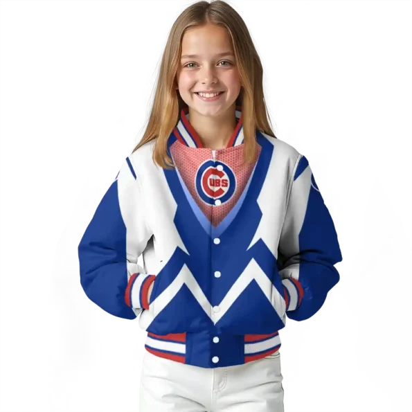 personalized chicago cubs v stripes blue white varsity jacket top rated