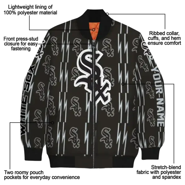 personalized chicago white sox bolt stripe black bomber jacket new arrival