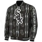 personalized chicago white sox bolt stripe black varsity jacket best selling