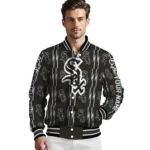 personalized chicago white sox bolt stripe black varsity jacket best selling