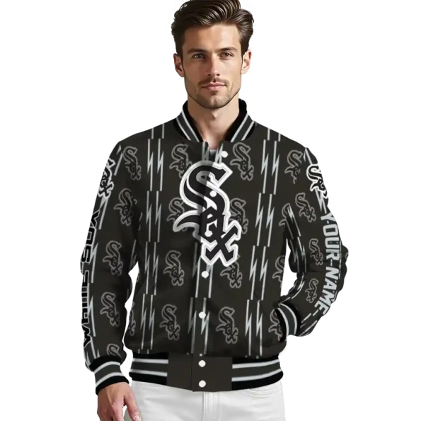 personalized chicago white sox bolt stripe black varsity jacket high quality