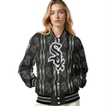 personalized chicago white sox bolt stripe black varsity jacket best selling