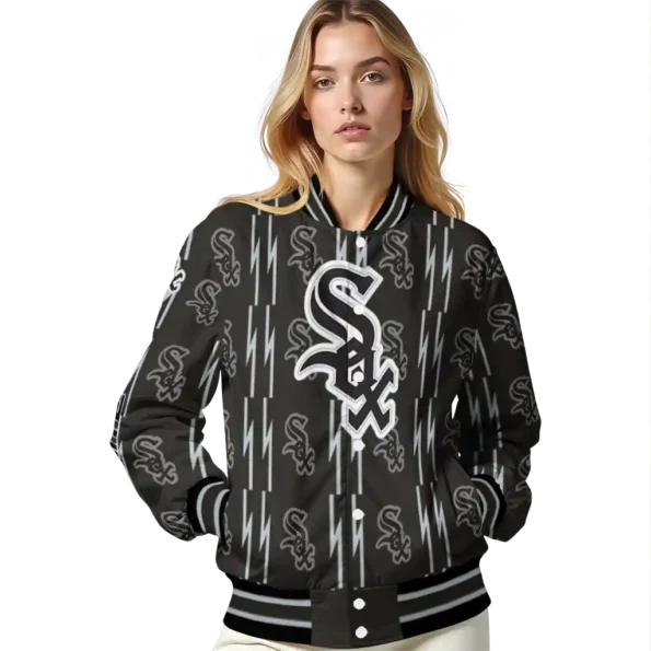 personalized chicago white sox bolt stripe black varsity jacket latest model