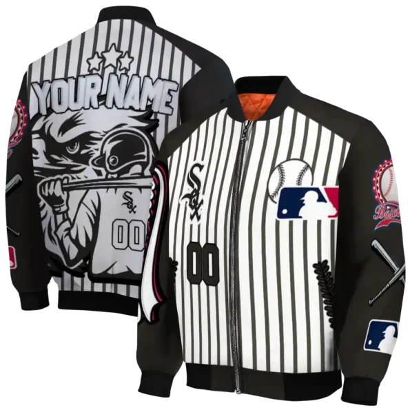 personalized chicago white sox eagle baseball black white bomber jacket fashion forward