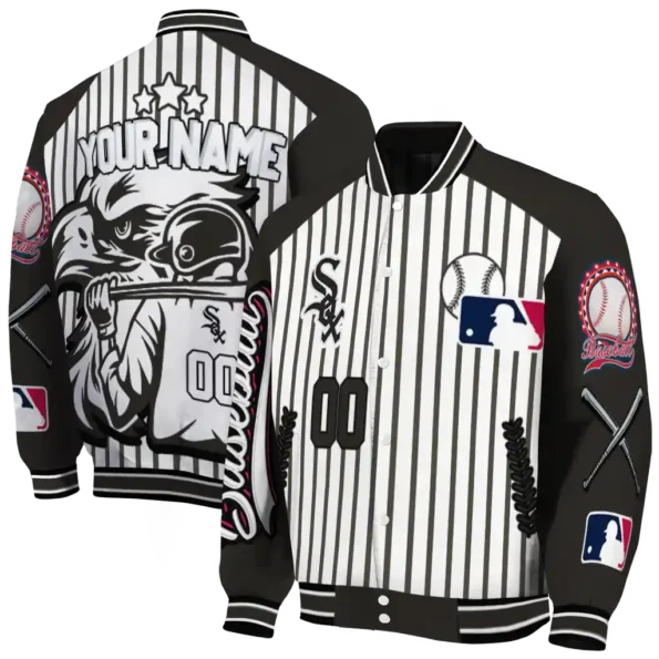 personalized chicago white sox eagle baseball black white varsity jacket fashion forward