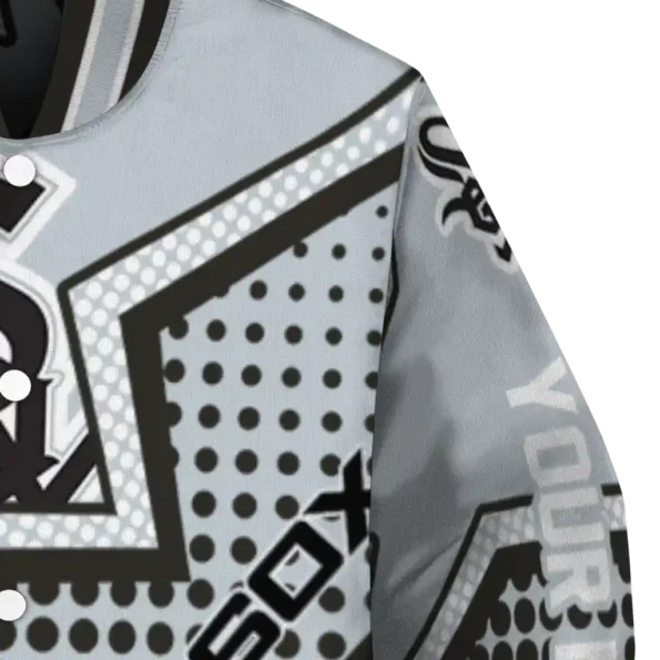 personalized chicago white sox star burst black varsity jacket premium grade