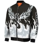 personalized chicago white sox winged blaze black white bomber jacket best selling
