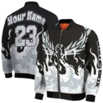 personalized chicago white sox winged blaze black white bomber jacket best selling