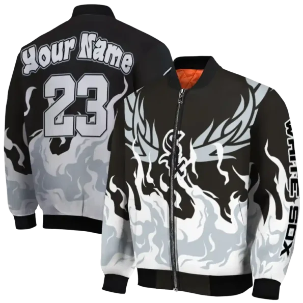 personalized chicago white sox winged blaze black white bomber jacket fashion forward