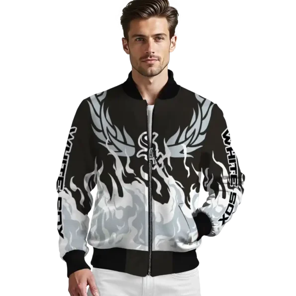 personalized chicago white sox winged blaze black white bomber jacket high quality