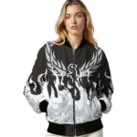 personalized chicago white sox winged blaze black white bomber jacket best selling