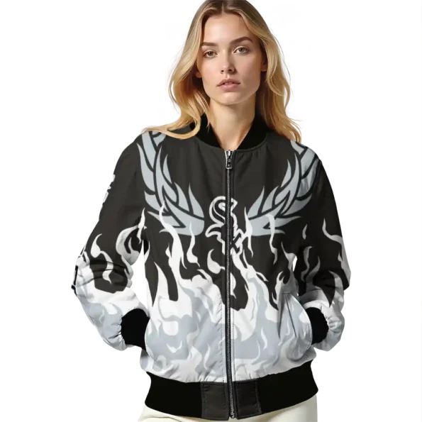 personalized chicago white sox winged blaze black white bomber jacket latest model