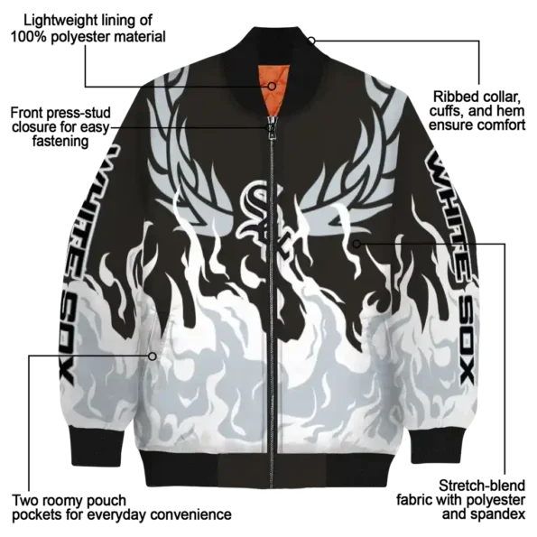 personalized chicago white sox winged blaze black white bomber jacket new arrival