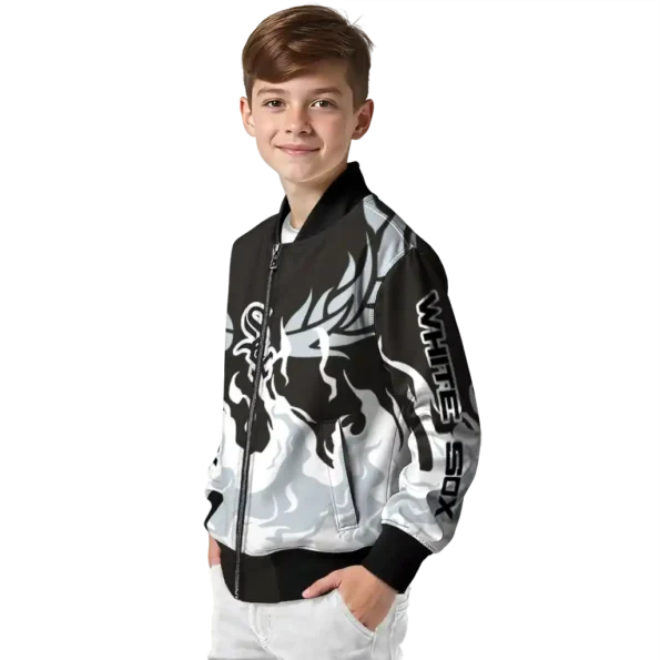 personalized chicago white sox winged blaze black white bomber jacket trendy