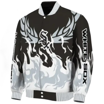 personalized chicago white sox winged blaze black white varsity jacket best selling