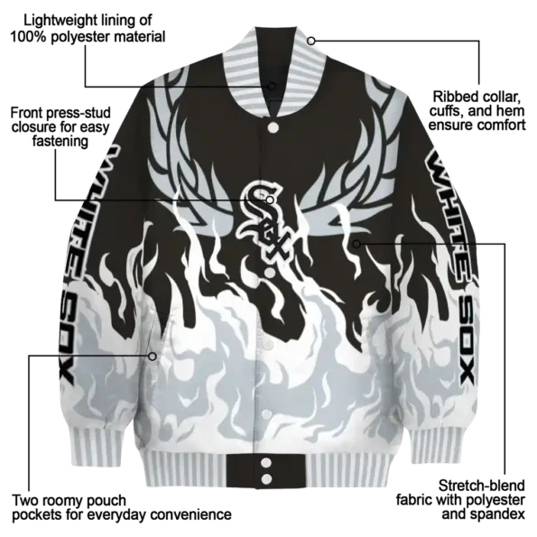 personalized chicago white sox winged blaze black white varsity jacket new arrival