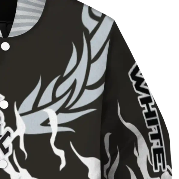 personalized chicago white sox winged blaze black white varsity jacket premium grade