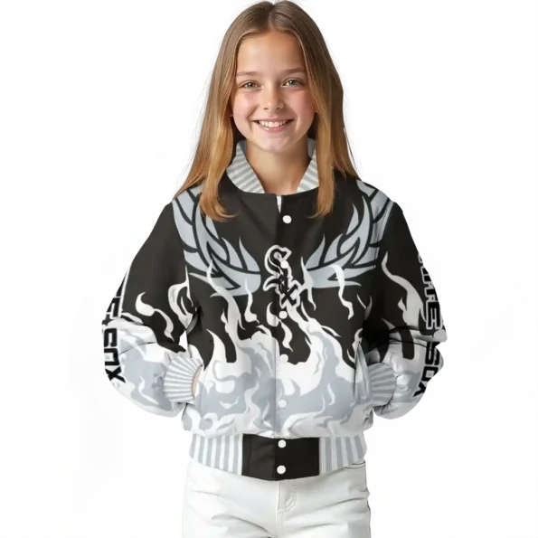 personalized chicago white sox winged blaze black white varsity jacket top rated