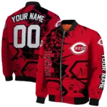personalized cincinnati reds hexagon cluster red black bomber jacket best selling