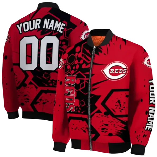 personalized cincinnati reds hexagon cluster red black bomber jacket fashion forward