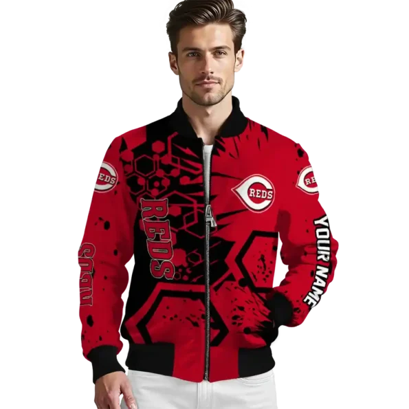 personalized cincinnati reds hexagon cluster red black bomber jacket high quality