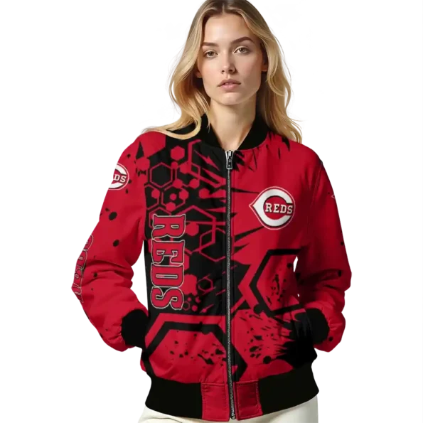 personalized cincinnati reds hexagon cluster red black bomber jacket latest model