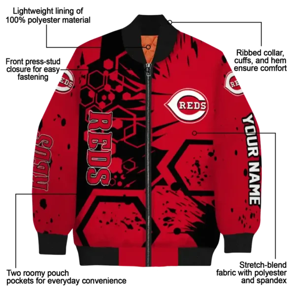 personalized cincinnati reds hexagon cluster red black bomber jacket new arrival