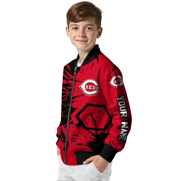 personalized cincinnati reds hexagon cluster red black bomber jacket trendy